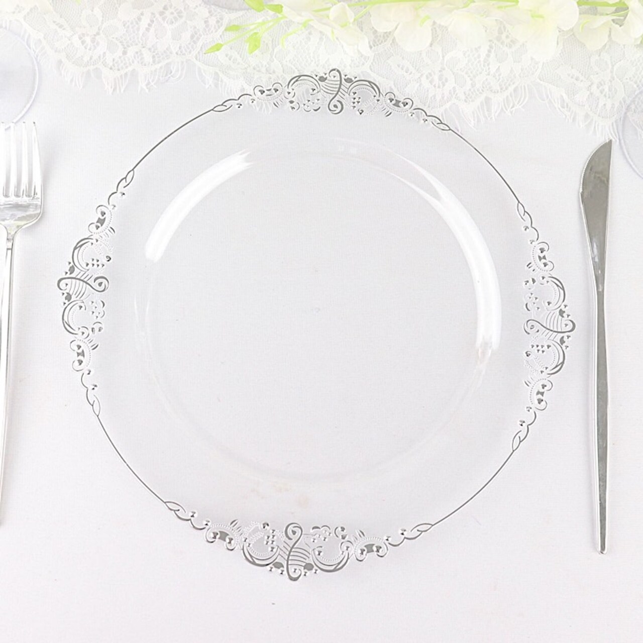10 Pcs Disposable Plastic Salad Dinner Plates Embossed Baroque Trim Party